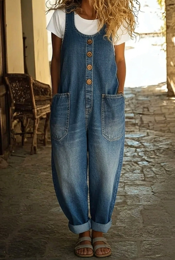 Harper – Vintage washed cotton denim overalls