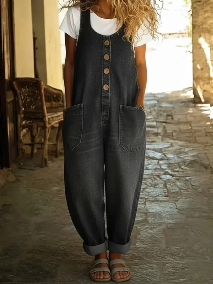 Harper – Vintage washed cotton denim overalls