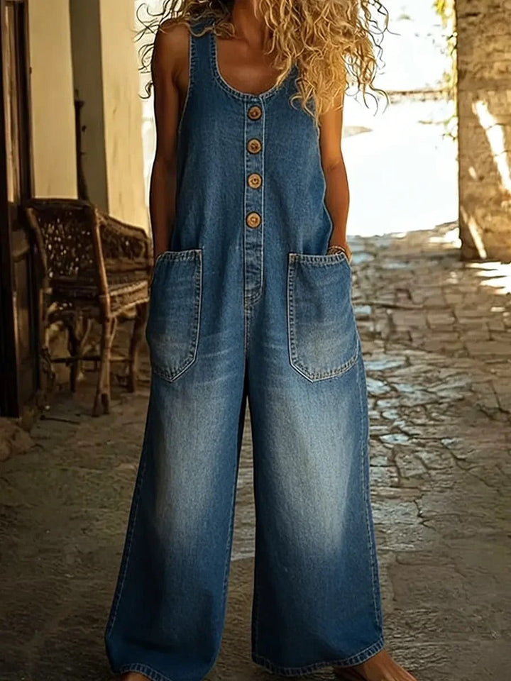 Harper – Vintage washed cotton denim overalls
