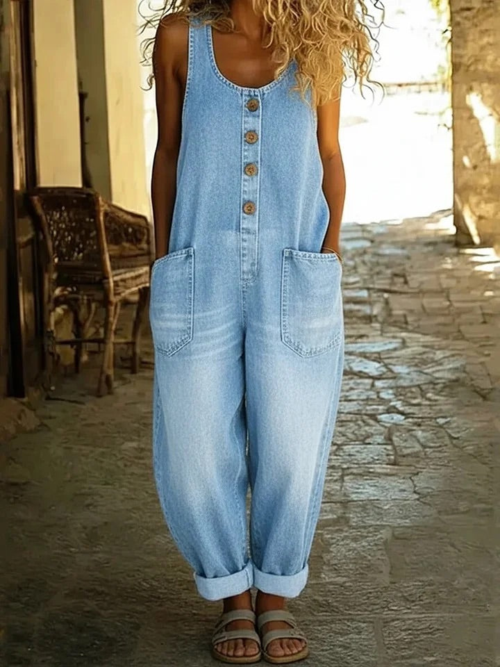 Harper – Vintage washed cotton denim overalls